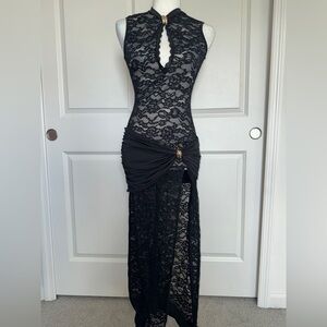 Lace Ruched Cut Out Maxi Dress